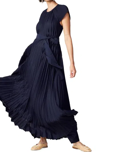 Current Air Mona Pleated Maxi Dress In Navy In Blue