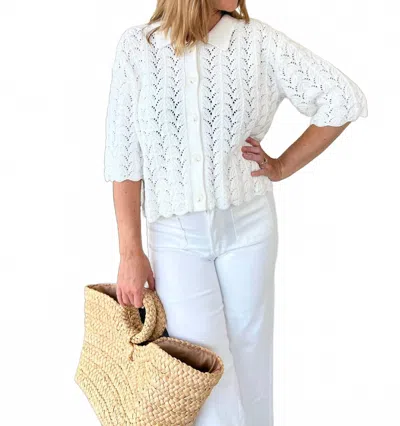 Current Air Monica Short Sleeve Cardigan In Ivory In Multi