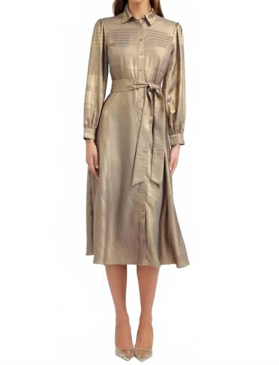 Current Air Multi Stripe Long Sleeve Shirt Dress In Dull Gold