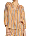 Current Air Multi Stripe Round Neck Blouse In Brown In Multi