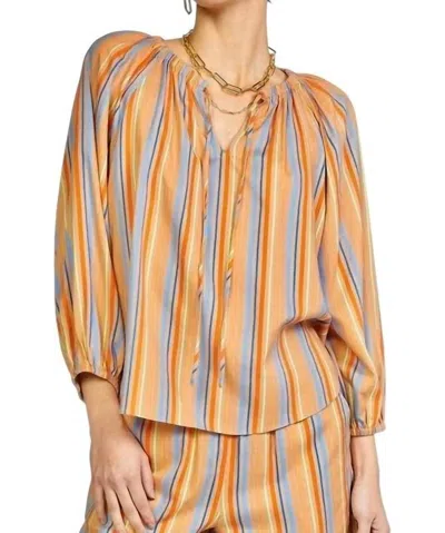 Current Air Multi Stripe Round Neck Blouse In Brown