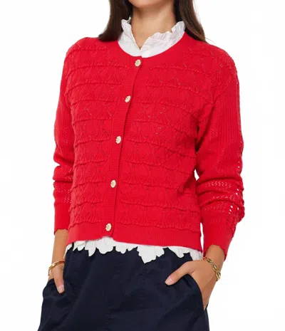 Current Air Multi-texture Knit Patterned Cardigan In Red