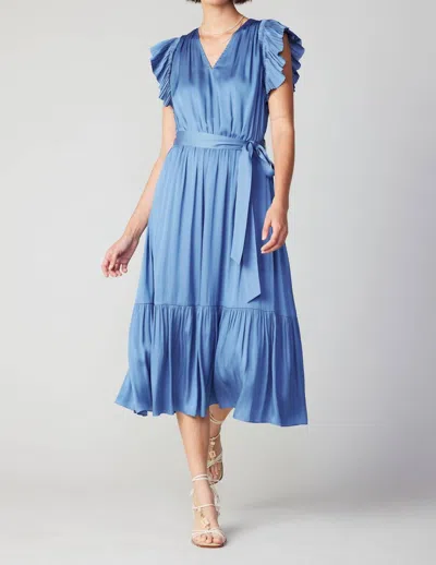 Current Air Natalia Pleated Sleeve Midi Dress In Dusty Blue In Multi