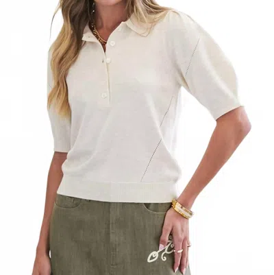 Current Air Olivia Ribbed Polo Knit Top In Ivory In Pink