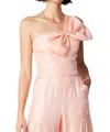 Current Air One Shoulder Top With Ribbon And Smocked Back In Apricot In Beige