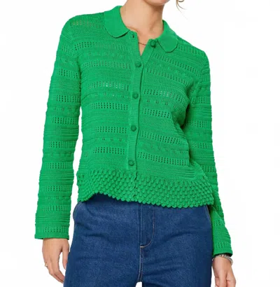 Current Air Open Knit Long Sleeve Sweater Cardigan Top In Spring Green