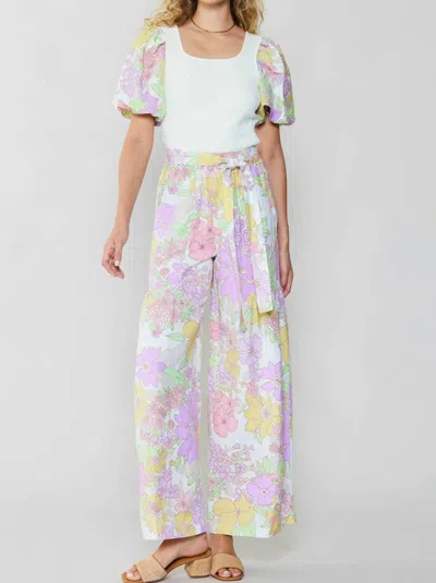 Current Air Paige Puff Floral Printed Sleeve Top In Pink Floral Multi