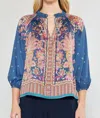 Current Air Paisley 3/4 Sleeve Blouse In Navy In Blue