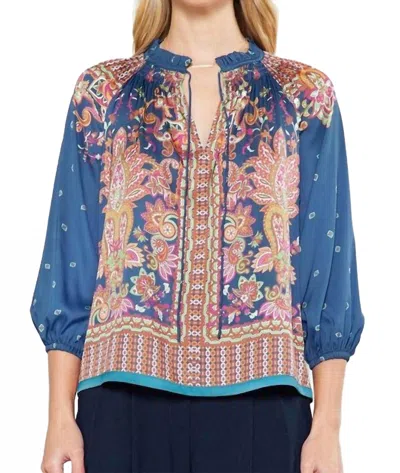 Current Air Paisley 3/4 Sleeve Blouse In Navy In Multi