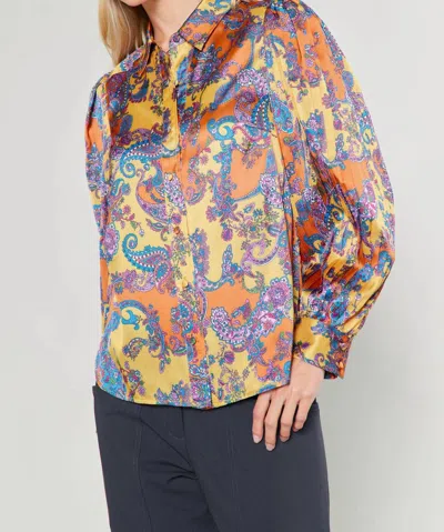 Current Air Paisley Button Down Top In Orange Paisley