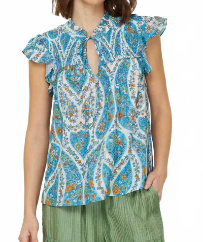 Current Air Paisley Floral Top In Multi In Blue