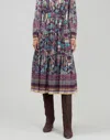 Current Air Belted Print Midi Dress In Plum Multi In Multi