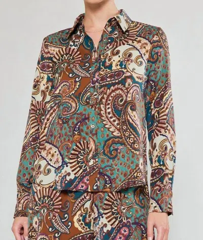 Current Air Paisley Printed Button Down Top In Brown Multi