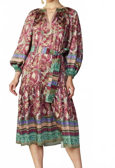 Current Air Paisley Satin Dress In Purple In Multi