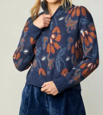 Current Air Patterned Jacquard Half Zip Sweater In Denim Blue Multi