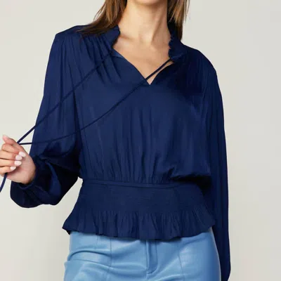 Current Air Peplum Collared Blouse In Navy In Blue