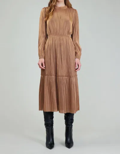 Current Air Pleated Detail Midi Dress In Gold