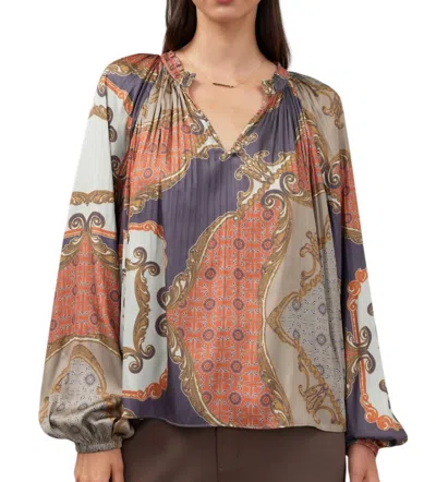 Current Air Pleated Long Sleeve Top In Brown Multi