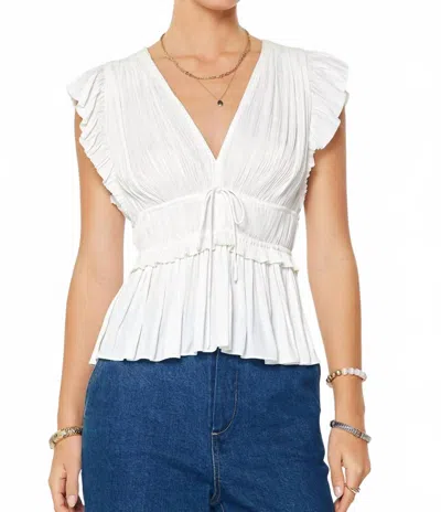 Current Air Pleated Peplum V-neck Blouse In White