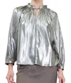 Current Air Pleated Shiny Party Top In Silver In Silver