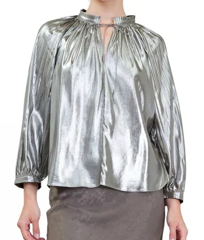 Current Air Pleated Shiny Party Top In Silver