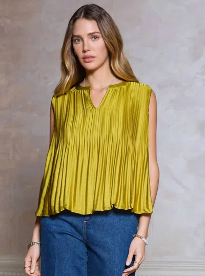 Current Air Pleated Sleeveless Cropped Top In Amber Haze In Green