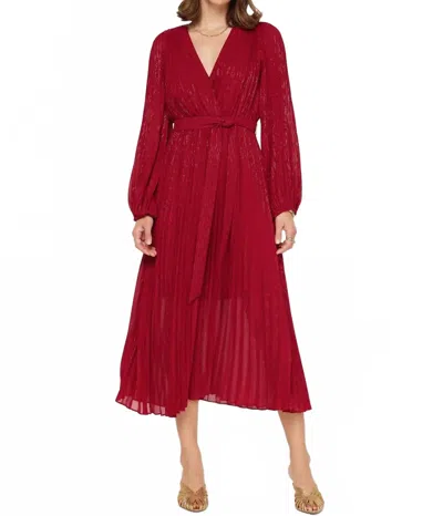 Current Air Pleated Surplice V-neck Midi Dress In Red