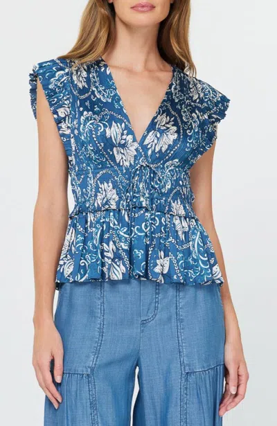 Current Air Pleated Top In Indigo In Blue