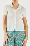 Current Air Plisse Button Down Top In Unbleached In Multi