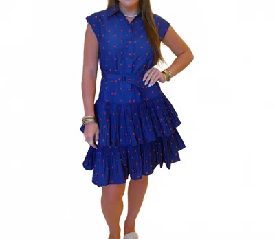 Current Air Polka Dot Printed Button Down Tiered Mini Dress In Royal In Blue