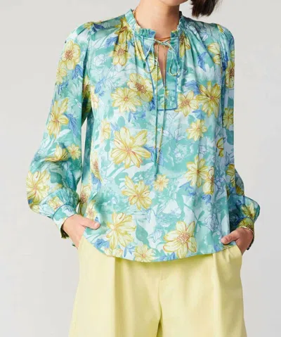 Current Air Primavera Floral Puff Sleeve Top In Sage In Multi