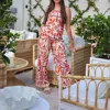 Current Air Print Tank & Palazzo Pant Set In Pink/brown Multi
