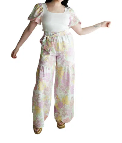 Current Air Puff Sleeve Floral Contrast Top In Pink Floral In Multi