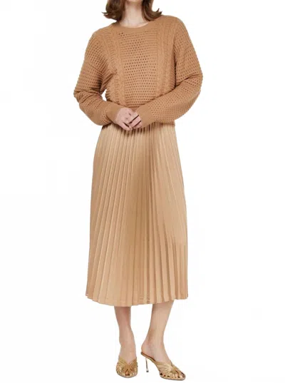 Current Air Pullover Sweater & Pleated Dress Sets In Tan In Multi