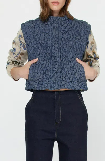 Current Air Quilted Vest In Denim In Multi