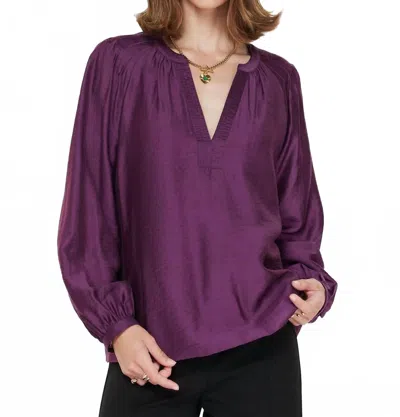 Current Air Randi Long Sleeve Split Neck Top In Boysenberry In Purple
