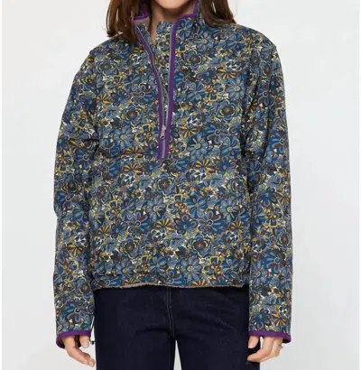 Current Air Reversible Floral Sherpa Pullover In Beige/blue In Multi
