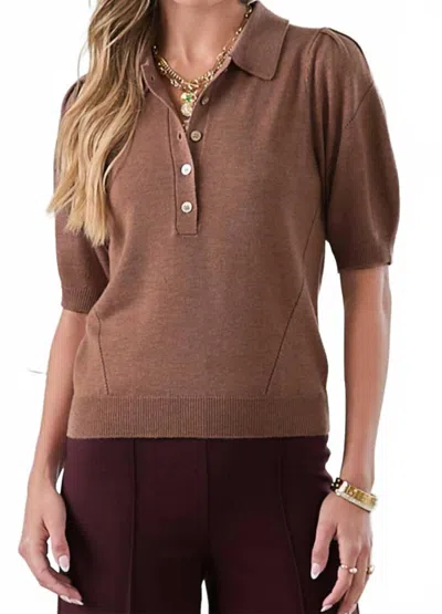 Current Air Ribbed Polo Knit Top In Mocha In Brown