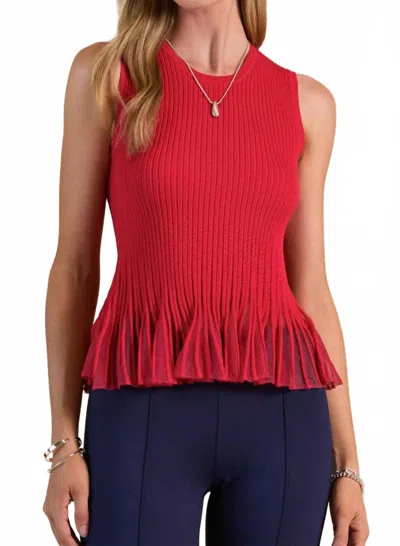 Current Air Ribbed Sheer Flared Peplum Hem Tank Top In Red