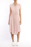 Current Air Rosette Mid Length Smocked Waist Dress In Beige