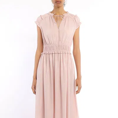 Current Air Rosette Mid Length Smocked Waist Dress In Beige