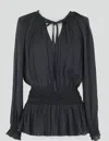 CURRENT AIR ROUCHED WAIST BLOUSE IN CHARCOAL