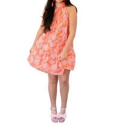 Current Air Ruffle Halter Dress In Orange/pink In Multi