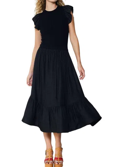 Current Air Ruffled Sleeve Midi Dress In Black