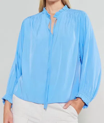 Current Air Ruffled Split Neck Blouse In Aero Blue In Multi
