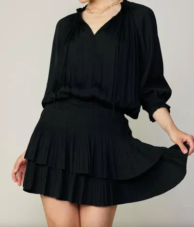 Current Air Ruffled V-neck Long Sleeve Dress In Black