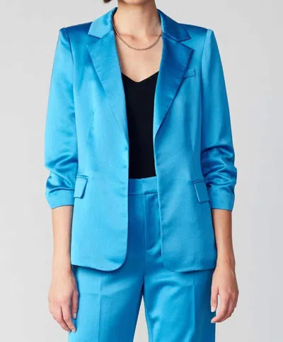 Current Air Samantha Satin Blazer In Neon Blue In Multi