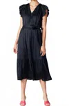 Current Air Scarlett Satin Flutter Sleeve Dress In Black In Black