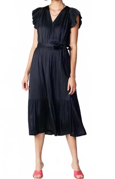 Current Air Scarlett Satin Flutter Sleeve Dress In Black