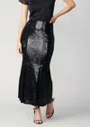 Current Air Sequin Flared Midi Skirt In Black In Black